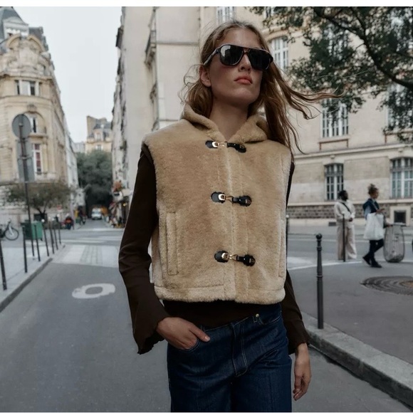 Zara Jackets & Blazers - Zara Shearling Hooded Toggle Vest